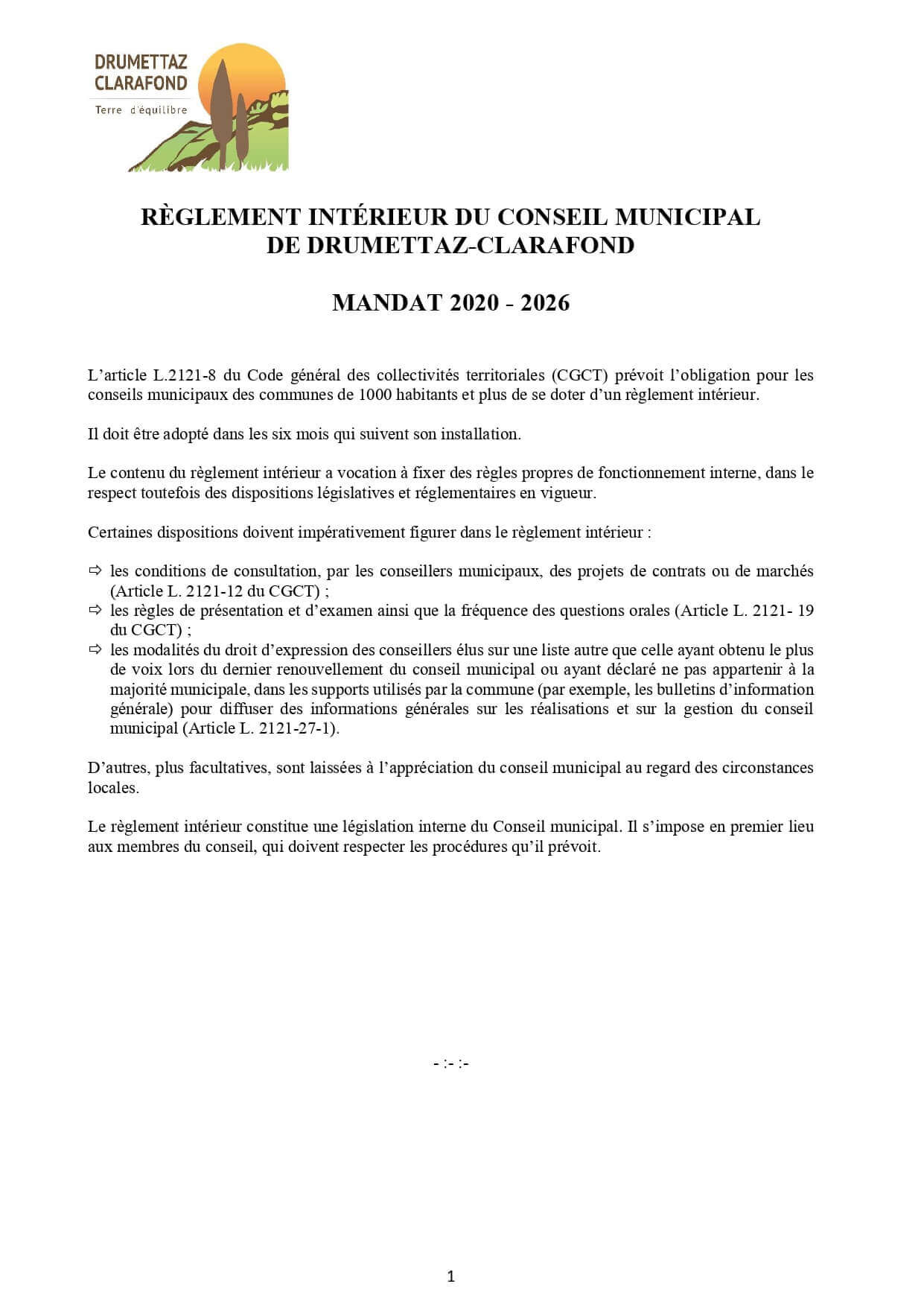 Réglement intérieur de conseil municipal de Drumettaz-Clarafond