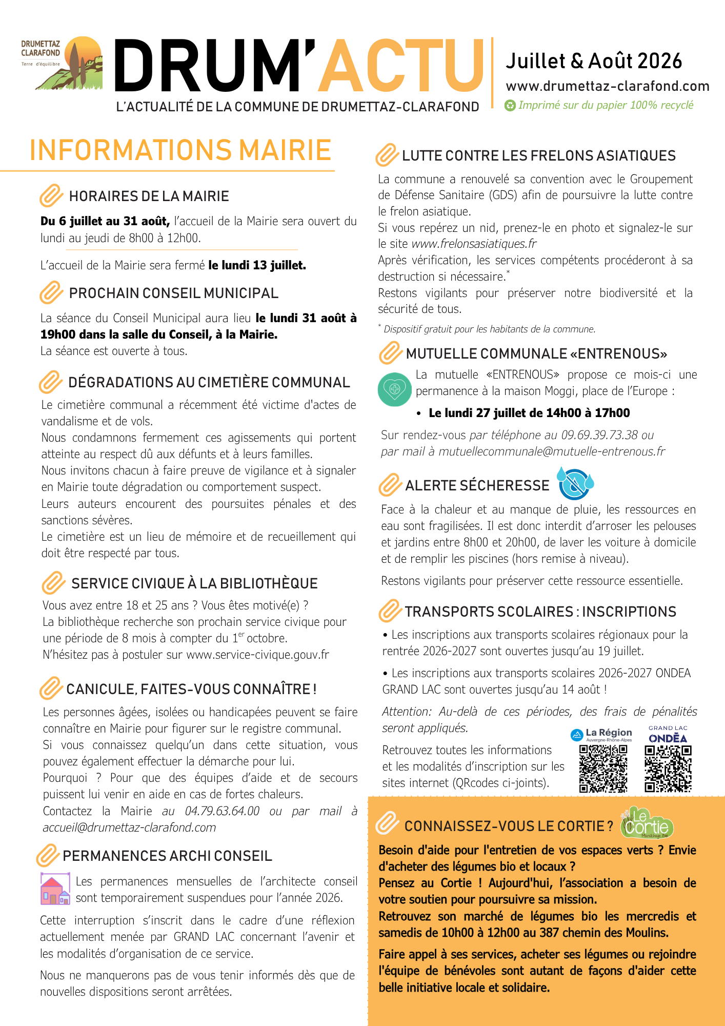 Lettre Mensuelle Mairie Drumettaz-Clarafond