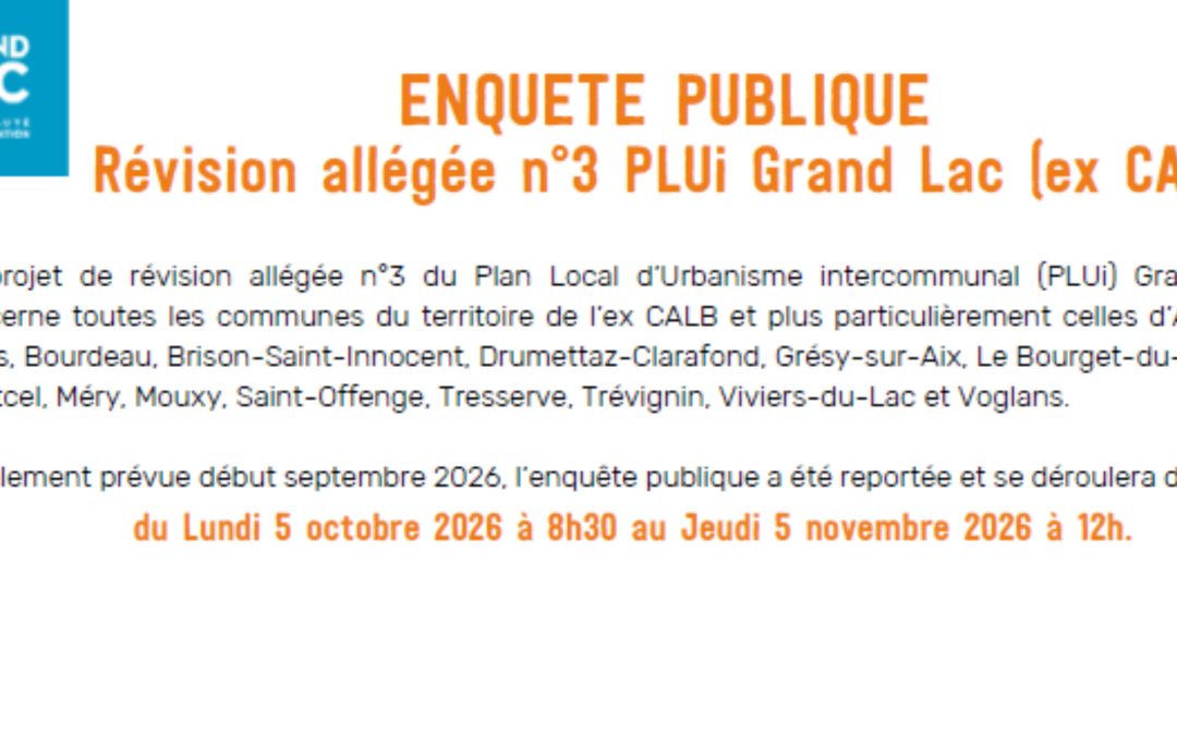 Enquête publique PLUI – Grand Lac